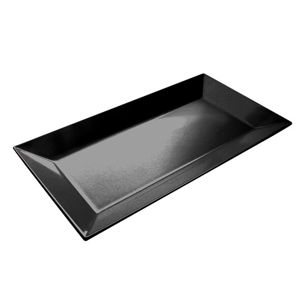 A black rectangular Elite Global Solutions melamine platter.