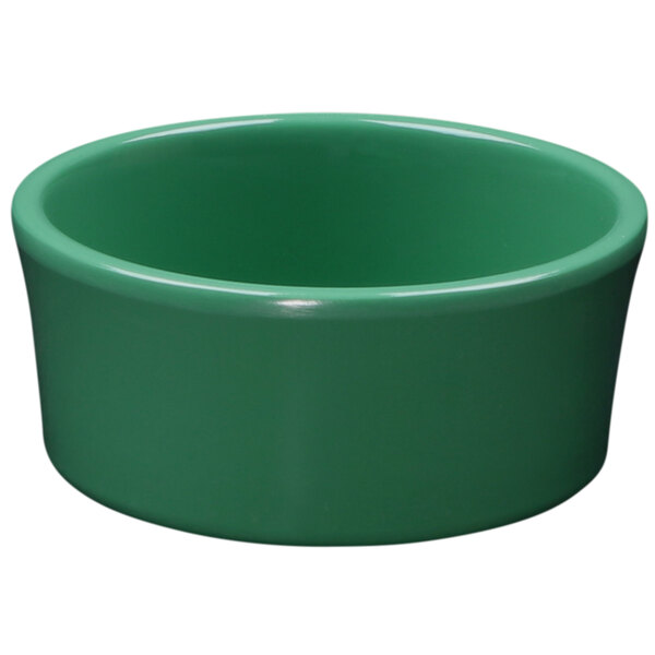 A green Elite Global Solutions melamine ramekin.