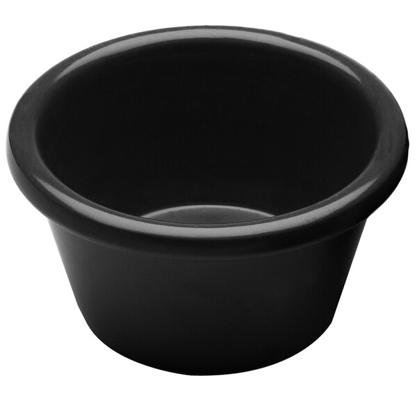 A black Elite Global Solutions melamine ramekin.