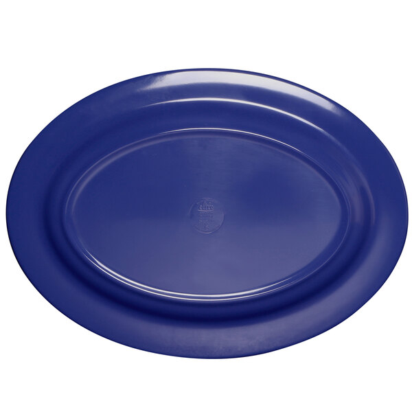 A purple Elite Global Solutions oval melamine platter.