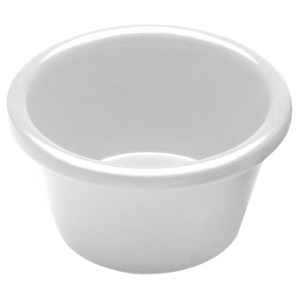 A white round Elite Global Solutions melamine ramekin.