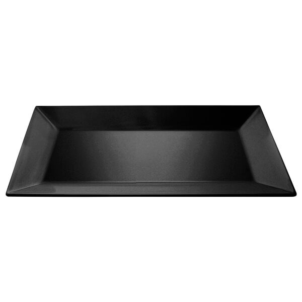 A black rectangular melamine tray with handles.