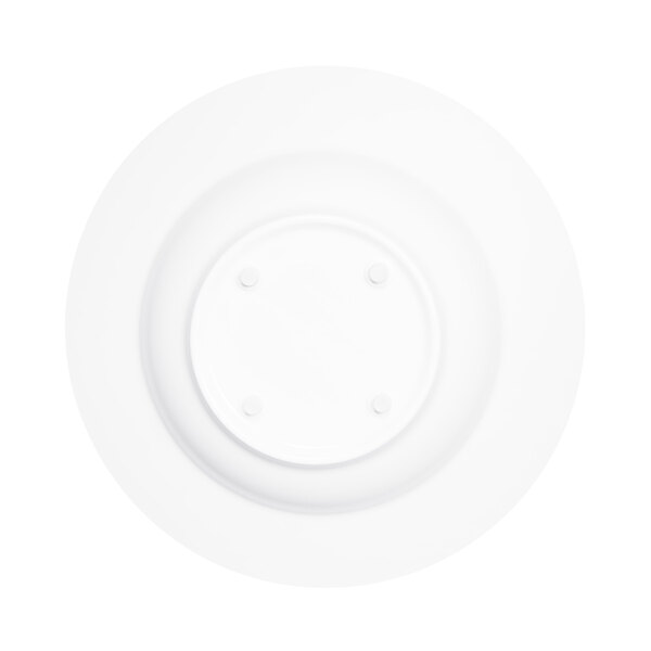 A white melamine bowl with a rimmed circular design.