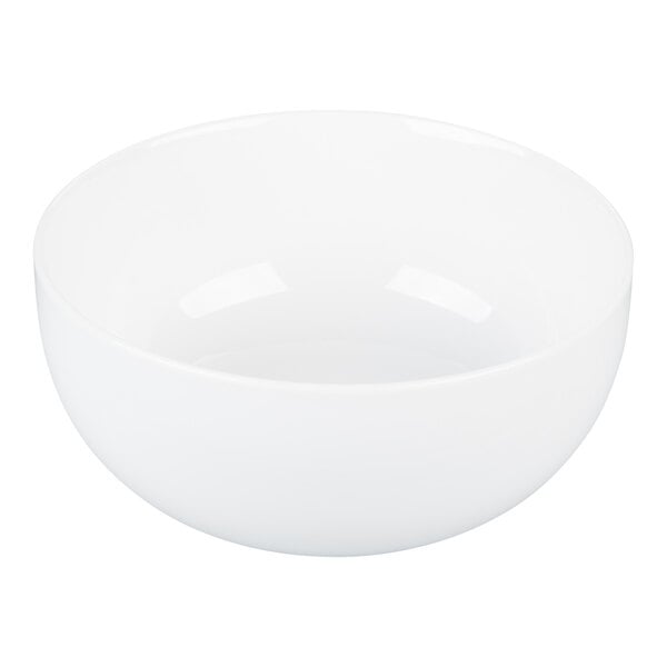 A white porcelain soup bowl with a 16 oz. capacity.