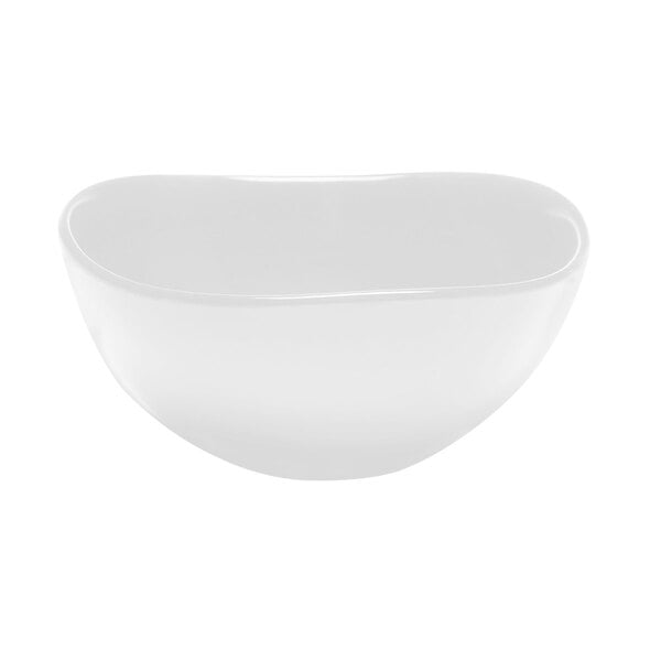 An Elite Global Solutions white melamine bowl with an almost oval shape.