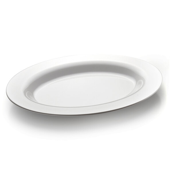 A white oval platter with a white rim.