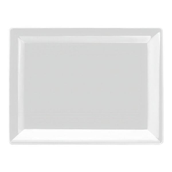 A white rectangular platter with a white border.