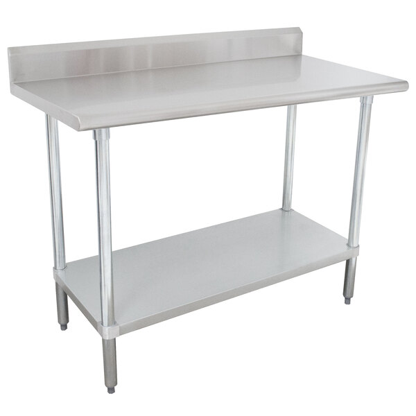 A 16 gauge stainless steel Advance Tabco work table with undershelf.