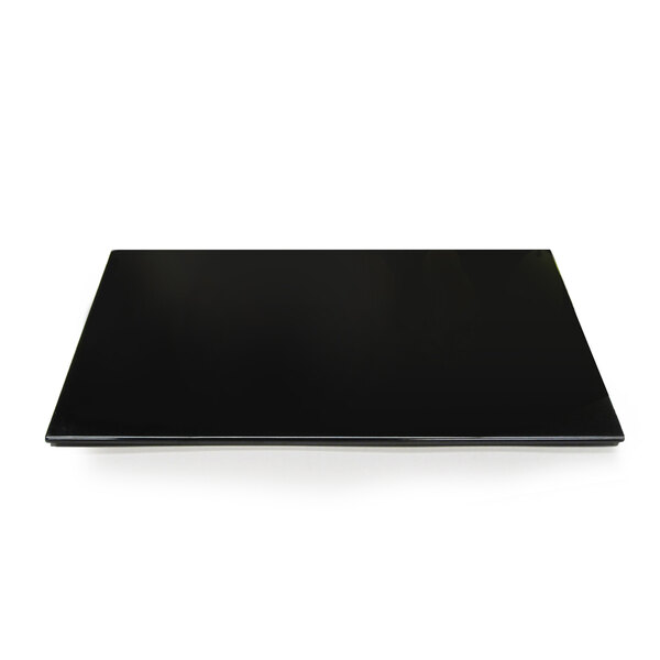 A black rectangular Elite Global Solutions melamine flat tray with feet.
