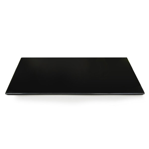 A black rectangular Elite Global Solutions melamine tray with feet on a white background.