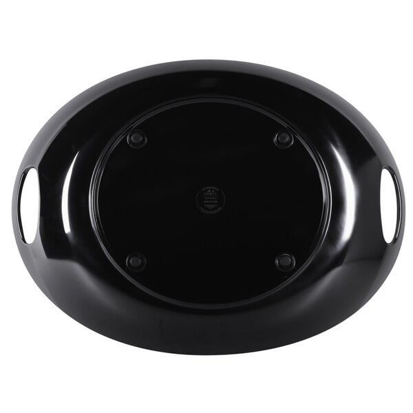 A black oval platter with two handles.