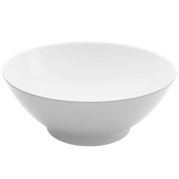 An Elite Global Solutions white melamine round bowl.