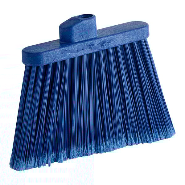 A blue Carlisle broom head with an angled handle.
