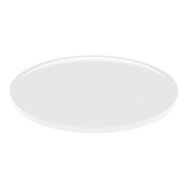 A white round platter with a white border.