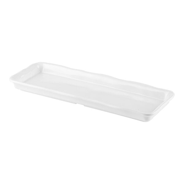 A white rectangular Elite Global Solutions tray with organic edges and a handle.