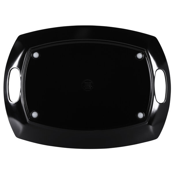A black rectangular melamine tray with two handles.