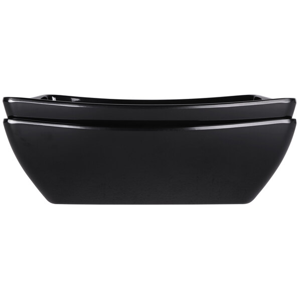 An Elite Global Solutions black squarish melamine bowl with rounded edges.