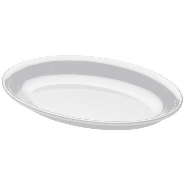 A white oval platter with a rim.