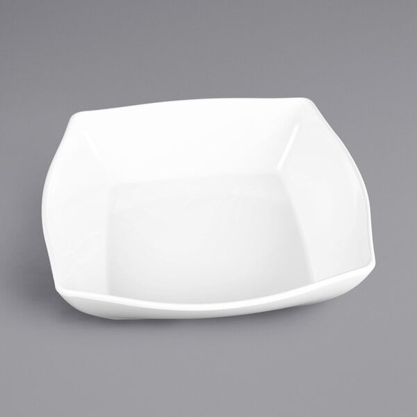 A white squarish melamine bowl.