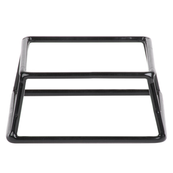 A black rectangular steel stand with rubber coating on the top.