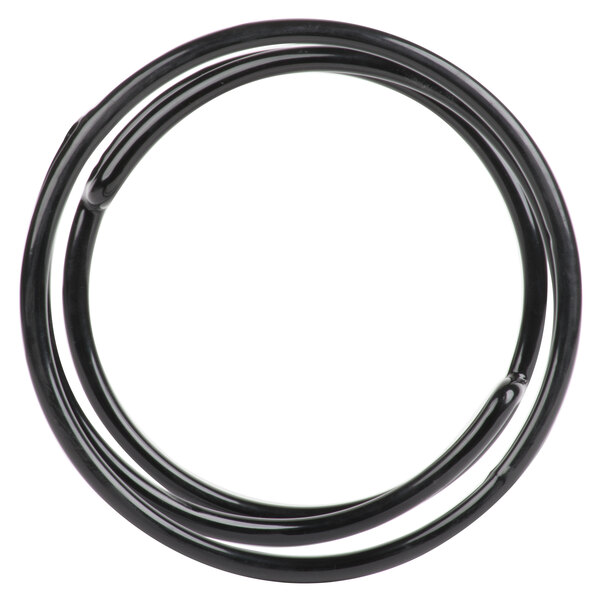 A close-up of the black rubber coated steel stand with a black wire on a white background.