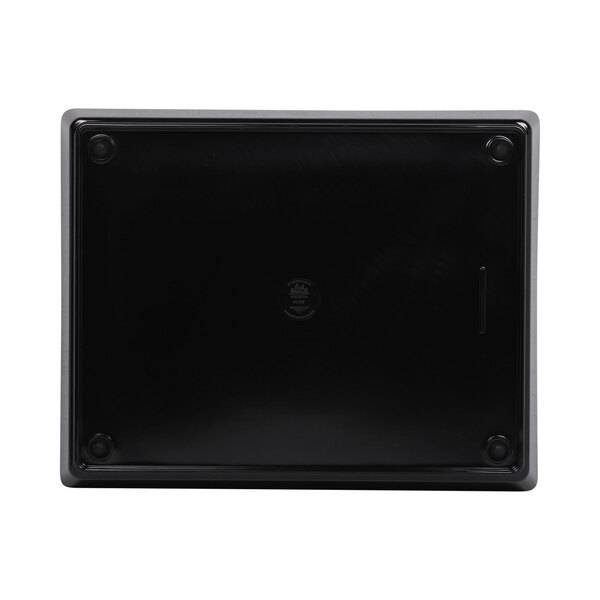 A black rectangular melamine bowl with a black border.