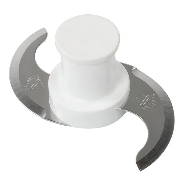 A white Robot Coupe Straight Edge "S" Blade with metal blades.