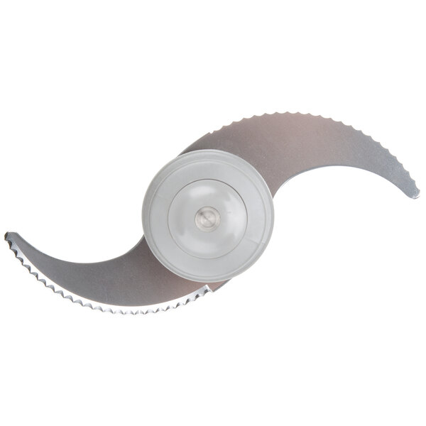 A Robot Coupe Coarse Serrated "S" Blade with a white circular metal piece in the center.