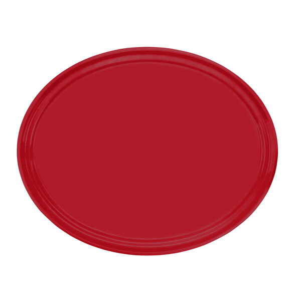 A red oval Cambro Camtray on a white background.