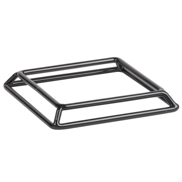 A black rubber-coated steel stand with a square shape and holes.