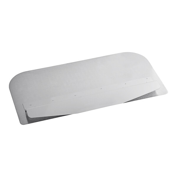 A white rectangular plastic splash shield with a handle on it.