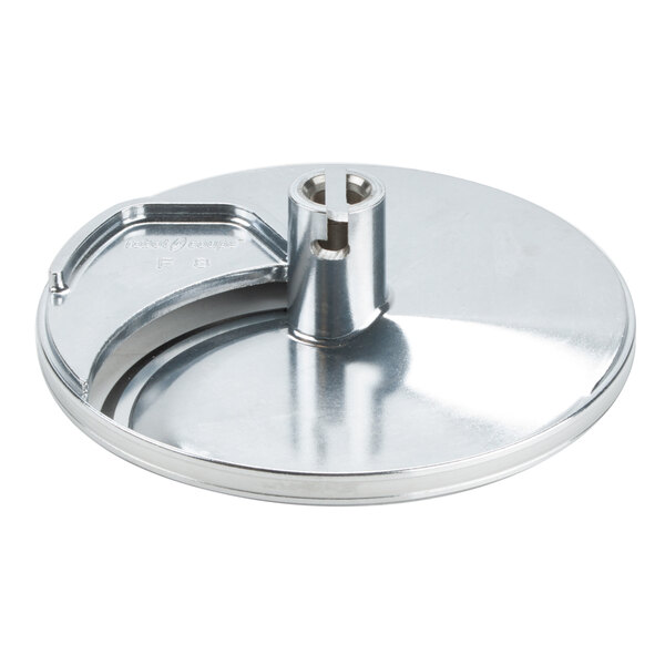 A Robot Coupe 5/16" French fry disc, a circular stainless steel plate with holes.