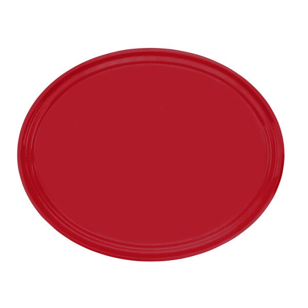 A red oval plate with a white background.