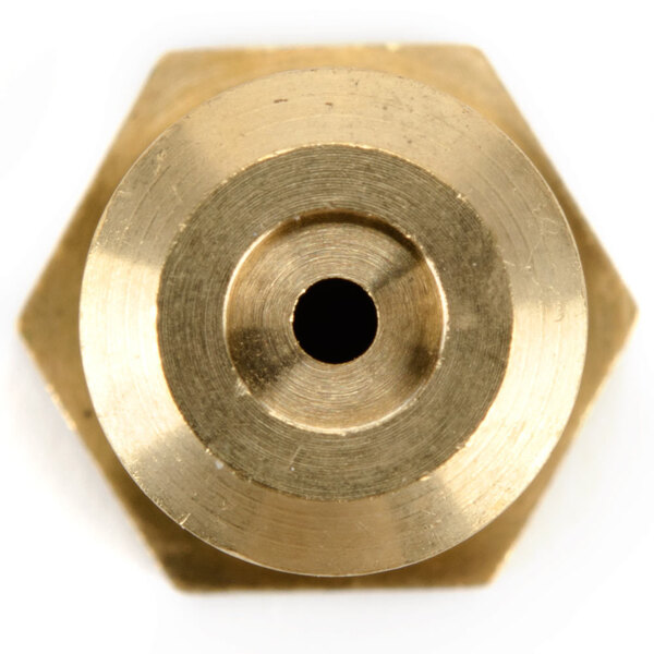 A close-up of a brass Cooking Performance Group liquid propane gas orifice.
