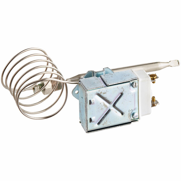 A metal Cooking Performance Group thermostat with a wire attached.