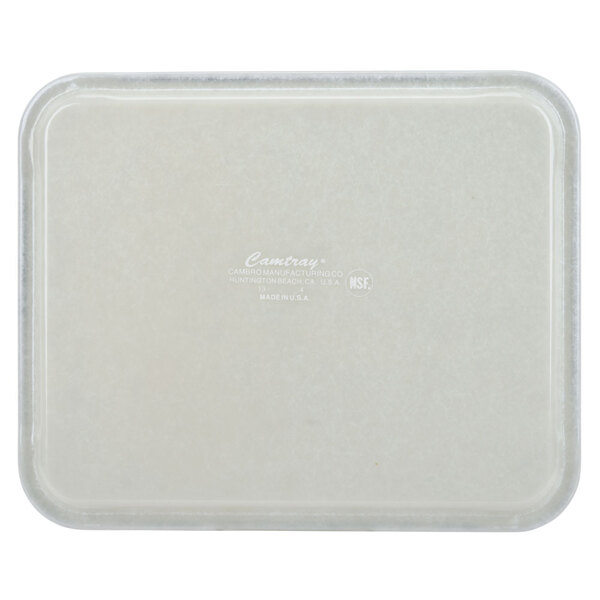 A white rectangular Cambro fiberglass tray with a white border.