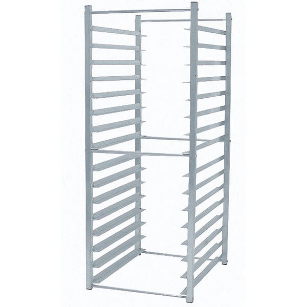 A white metal rack with shelves.