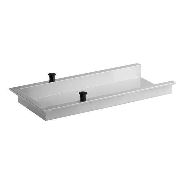 A rectangular metal cover with two black handles, designed to fit over a countertop appliance.