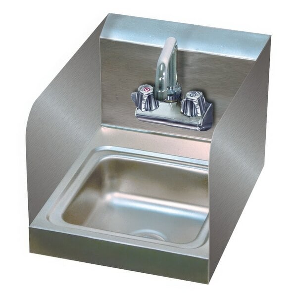 A stainless steel Advance Tabco hand sink with a splash mounted faucet.