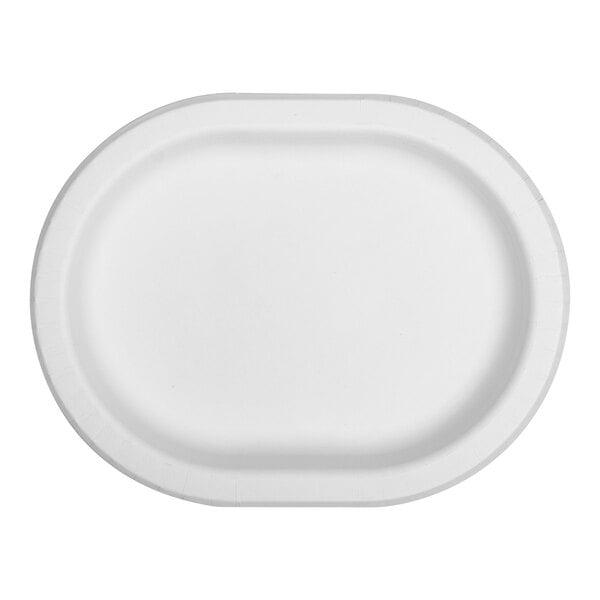 A white oval paper platter with a white border.