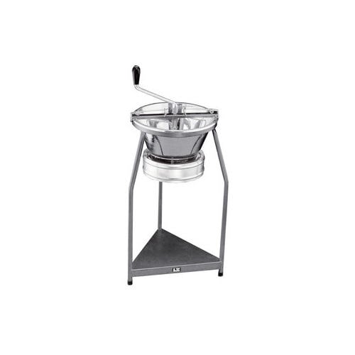 A Tellier tin-plated food mill on a stand.