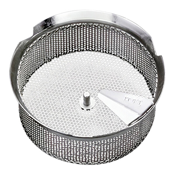 A stainless steel electric food mill with a 3 mm perforated grid and a central blade attachment.