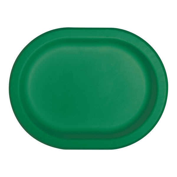 A green oval plate with a white background.