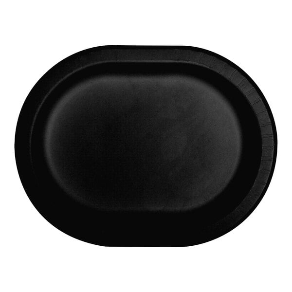 A black oval paper platter with a black rim.