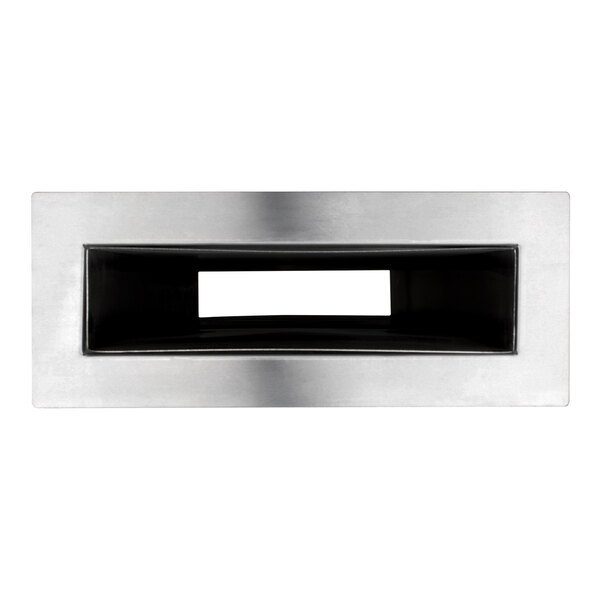 A rectangular stainless steel vent duct with a central open slot, viewed from the front.
