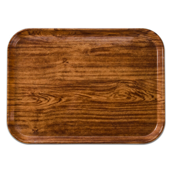 A rectangular java teak Cambro tray with a white border.