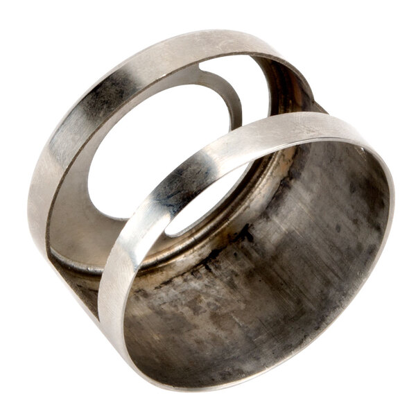 A silver metal air shutter ring with two holes.