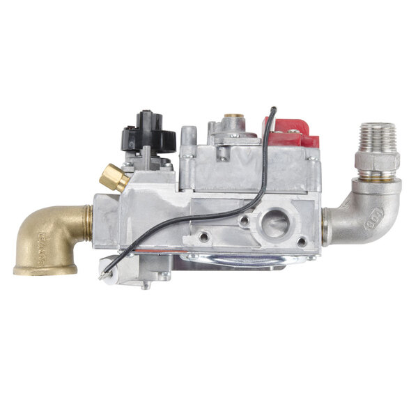 A Cooking Performance Group natural gas safety control valve with pipes attached.