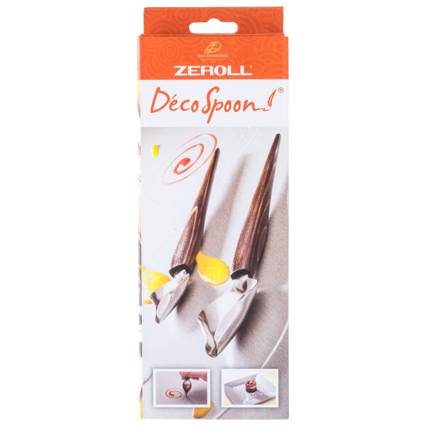 A Zeroll set of 2 stainless steel deco spoons with beech wood handles.