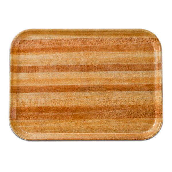 A rectangular wooden tray with stripes on it.